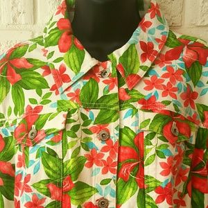 Liz Claiborne Floral Denim Button Jacket Coat